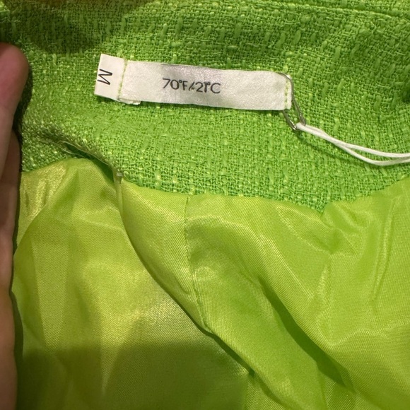 70f/21c cropped lime green textured blazer double breasted tweed - Picture 7 of 9
